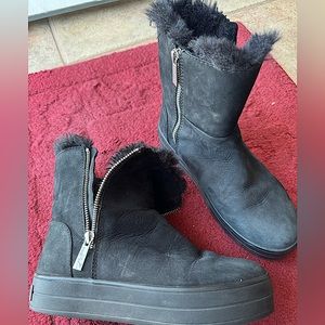J-Slides Black Suede Boot w/ faux fur trim